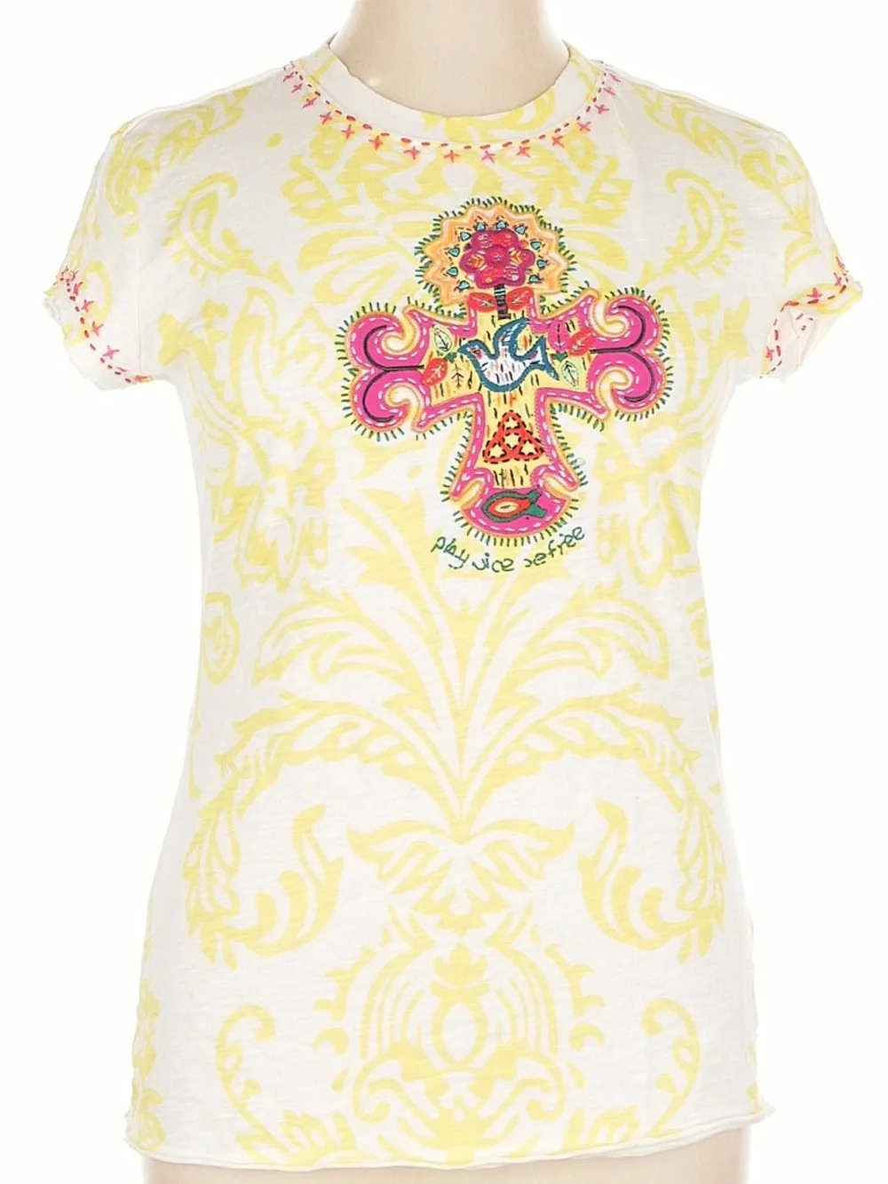 Double D Ranch play nice be free embroidered peace bird flower top XL VGUC $195